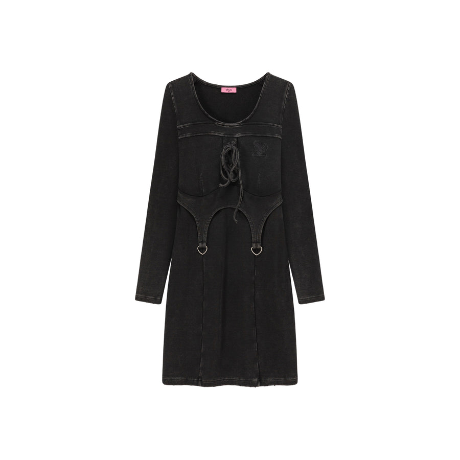 CHUU Knit String Layered Dress