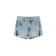 Fringed Hem Side Zippers Denim Shorts