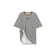 Striped Color Contrast Short Sleeved Basic T-Shirt