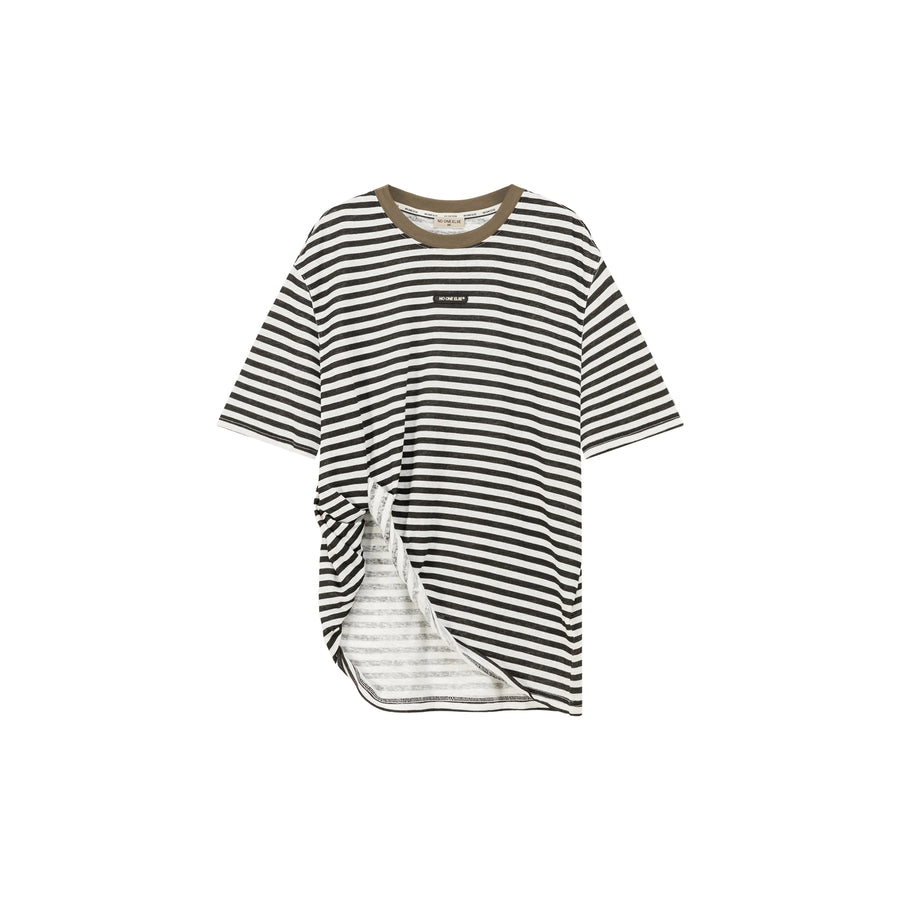 CHUU Striped Color Contrast Short Sleeved Basic T-Shirt