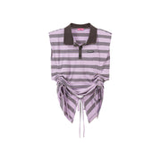 Side Shirring Striped Back Cut Out Top