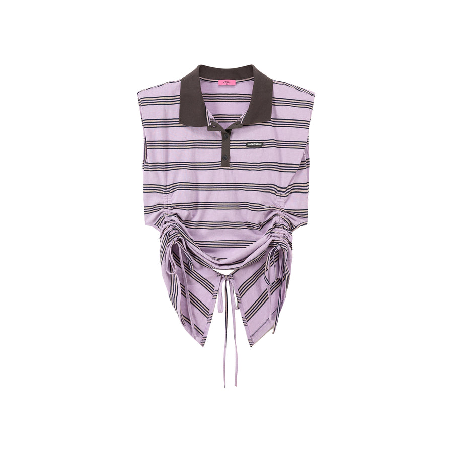 CHUU Side Shirring Striped Back Cut Out Top