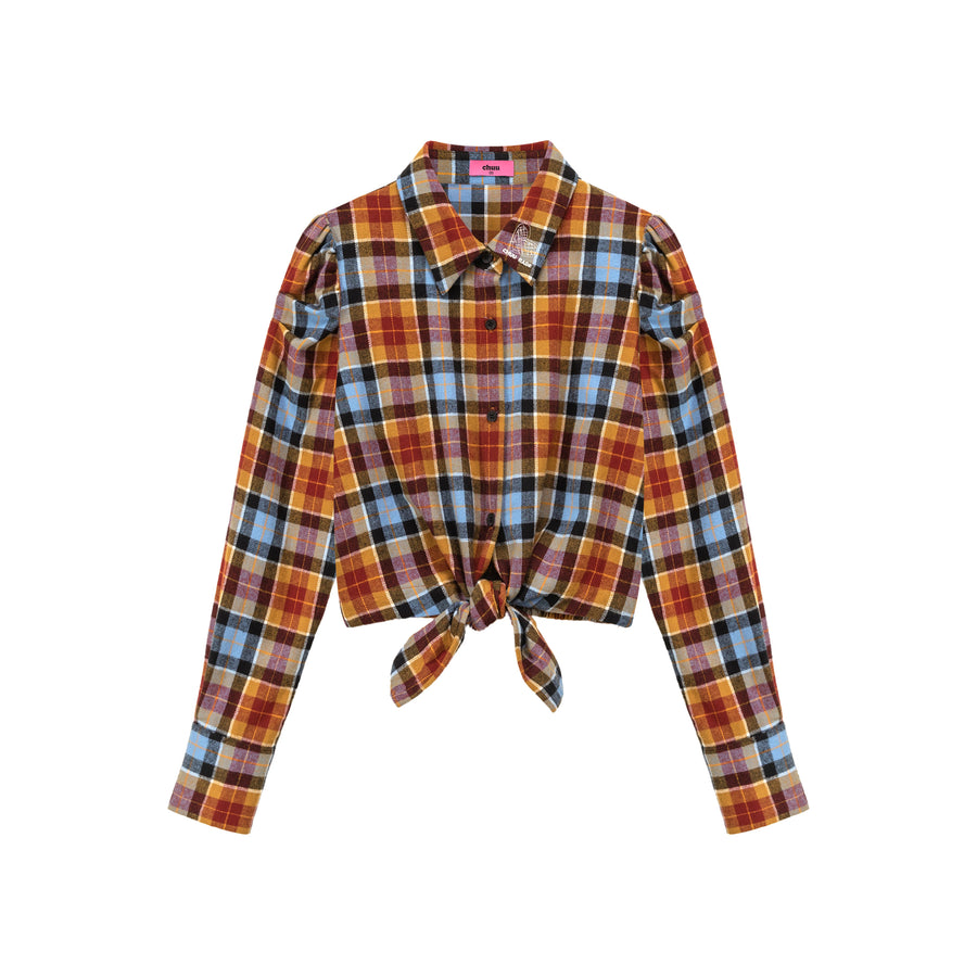 CHUU Check Front Tie Shirt