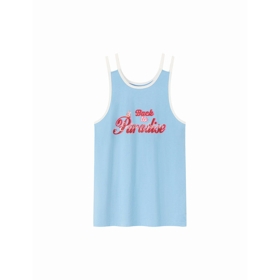 CHUU Back To Paradise Colorblocked Letter Printed Sleeveless T-Shirt