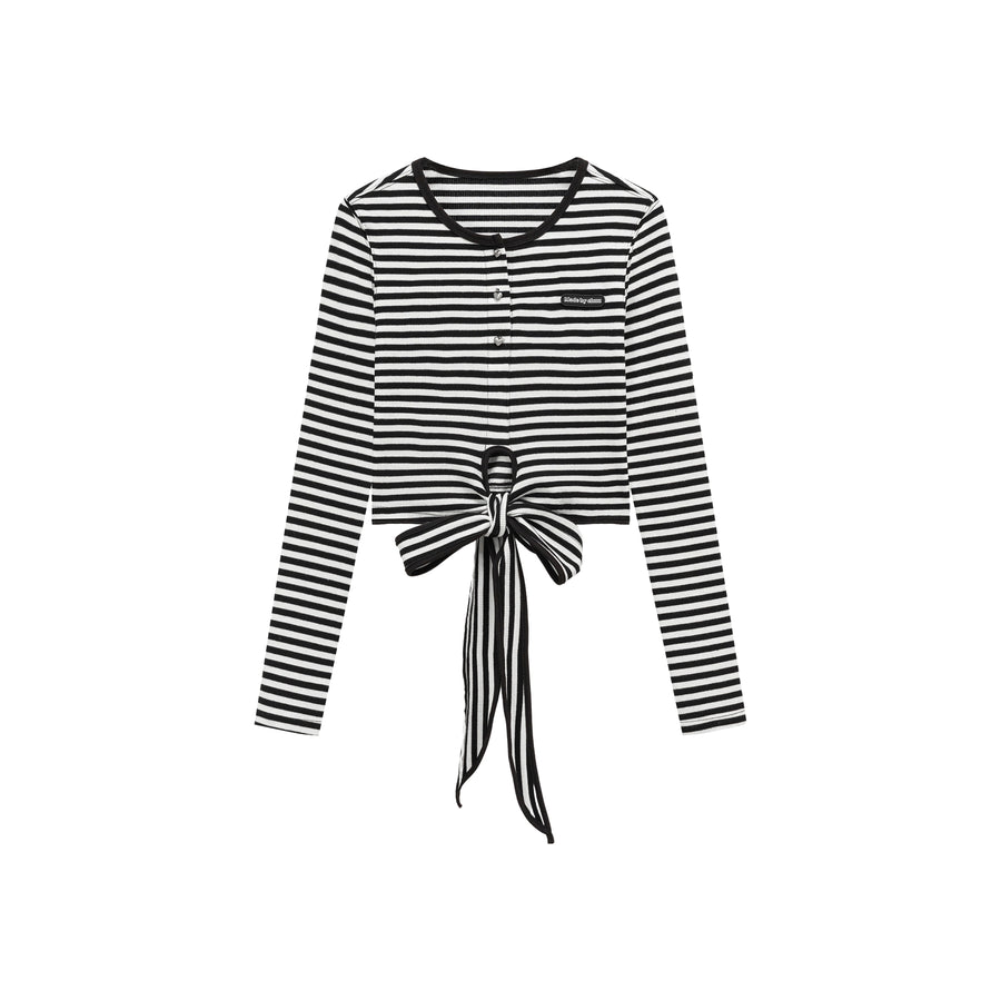 CHUU Striped Wrapped Cropped T-Shirt