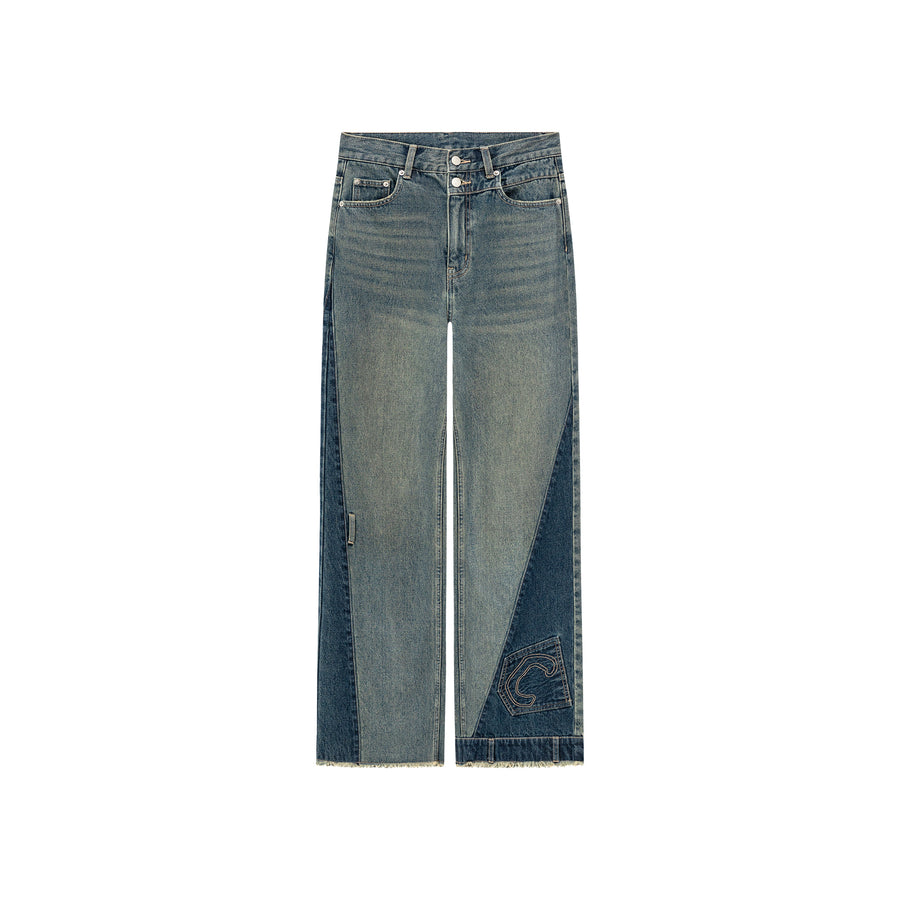 CHUU Cut Patchwork Hem Two Toned Denim Jeans