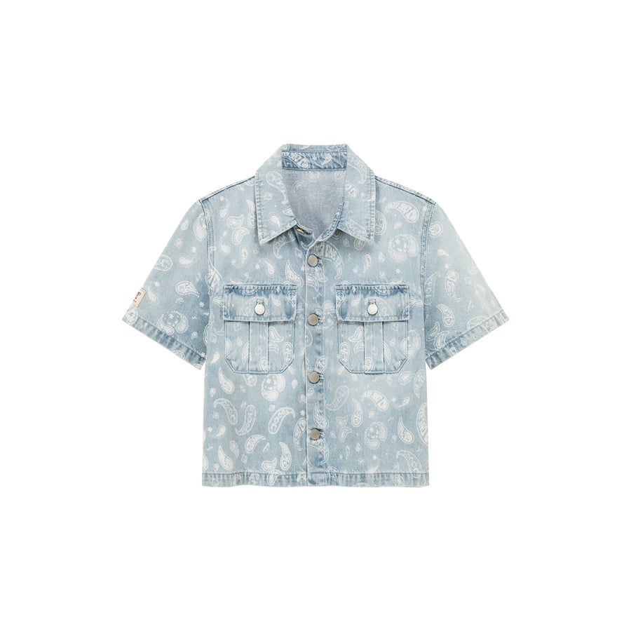 CHUU Logo Paisley Pocket Denim Semi Cropped Shirt Jacket