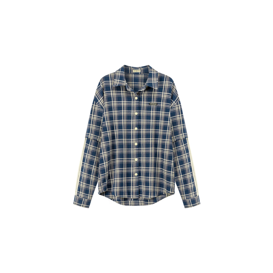 CHUU Retro Check Stitching Long Sleeve Shirt