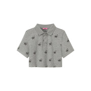 Chuu Star Pattern Button Up Collar Cropped T-Shirt