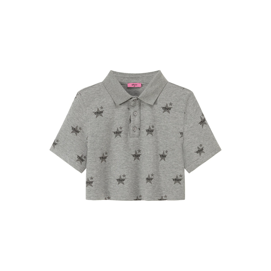 CHUU Chuu Star Pattern Button Up Collar Cropped T-Shirt