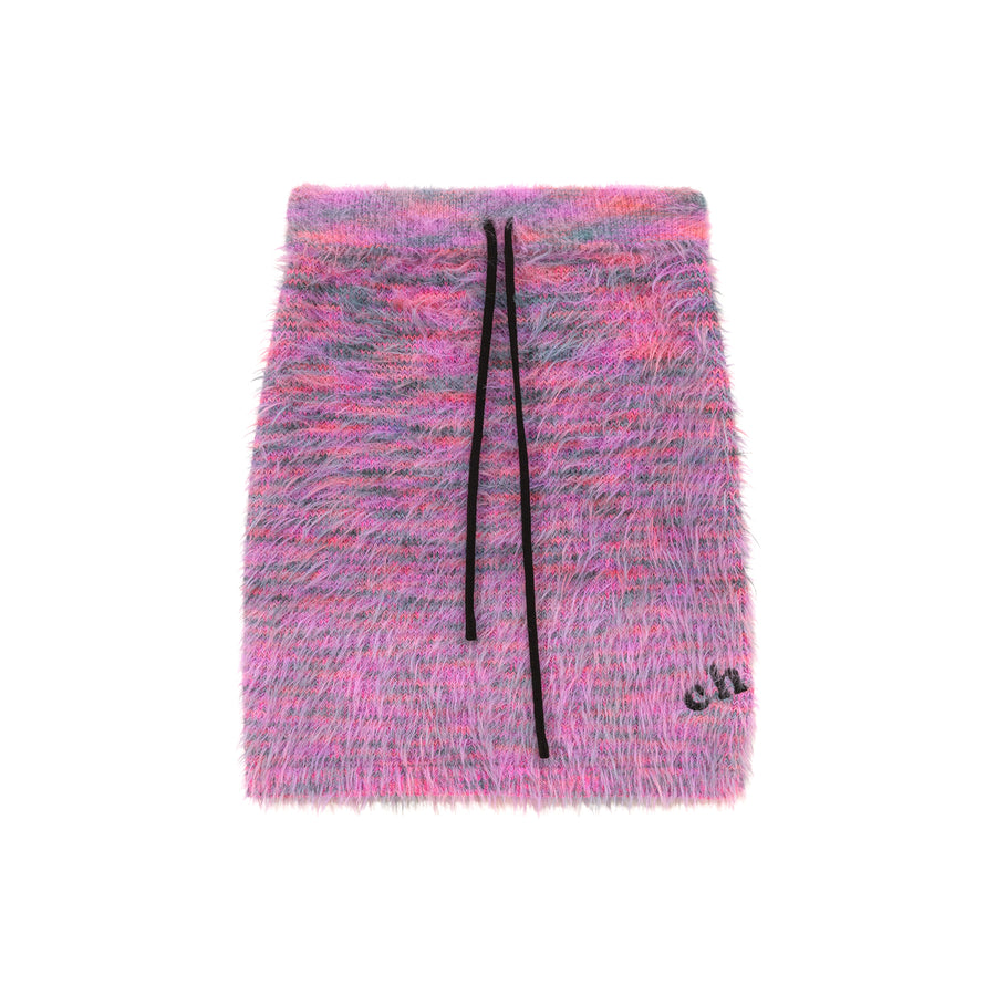 CHUU Logo Embroidered Fuzzy String Skirt