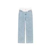 White Cotton Waist Wide Straight Jeans