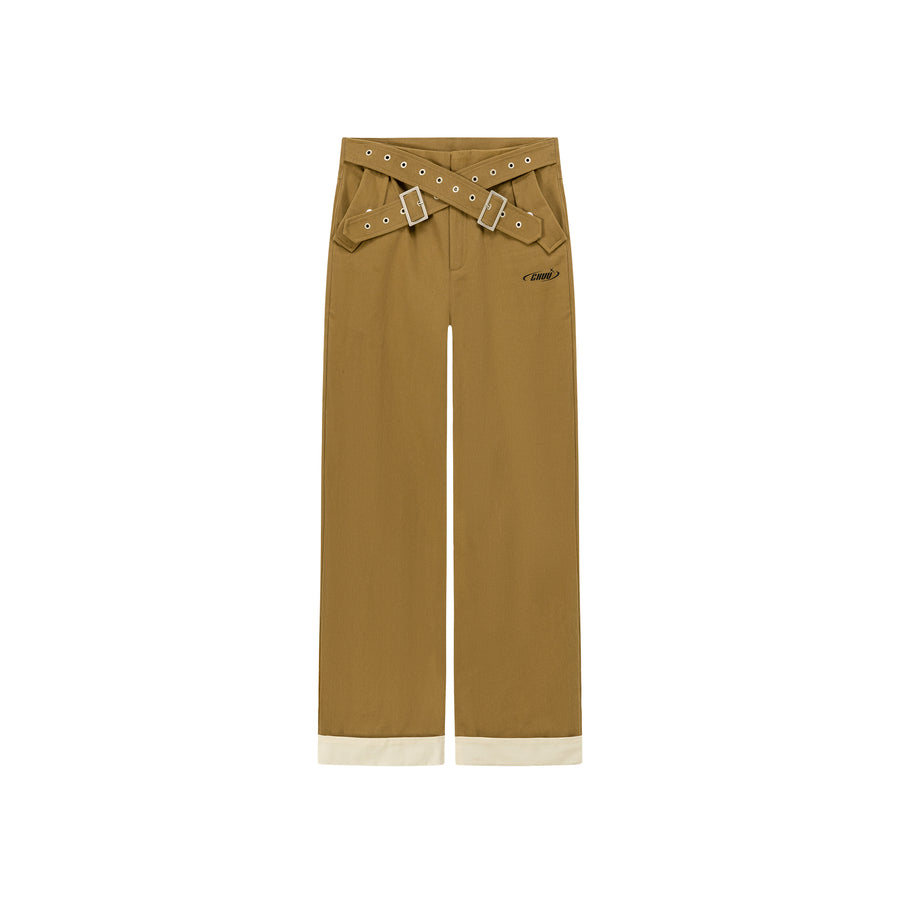 CHUU Criss Cross Belt Roll-Up Wide Pants