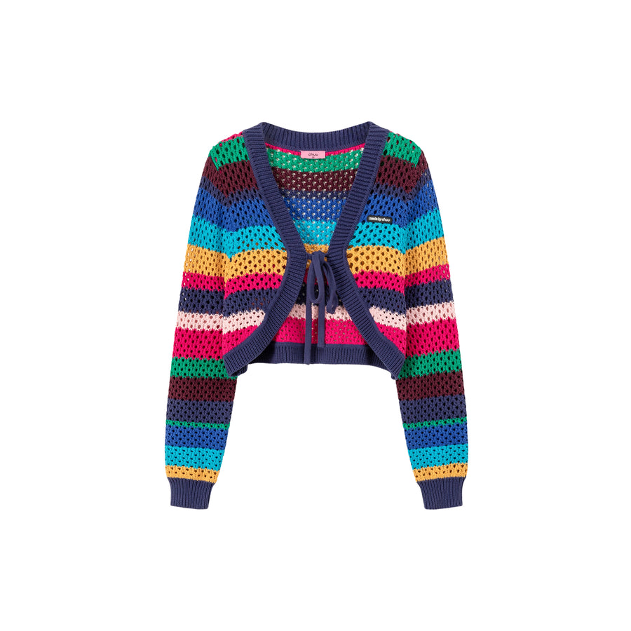 CHUU Rainbow Striped Ribbon Tie Bolero Cardigan