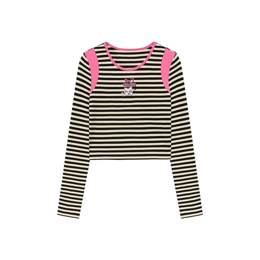 CHUU Dont You Dare Striped Crop T-Shirt