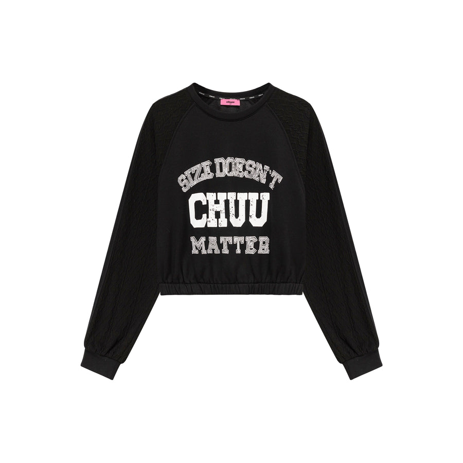 CHUU Size Doesnt Matter Lettering Crop Sweatshirt