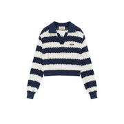 Color Combination Stripe Open Collar Knit Sweater