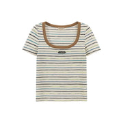 Simple Slim U-Neck Striped T-Shirt