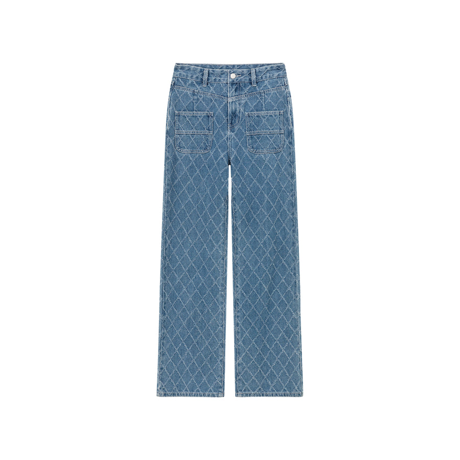 CHUU Vintage Argyle Pattern Wide Denim Jeans