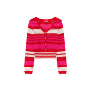 Button Stripe Color Knit Sweater