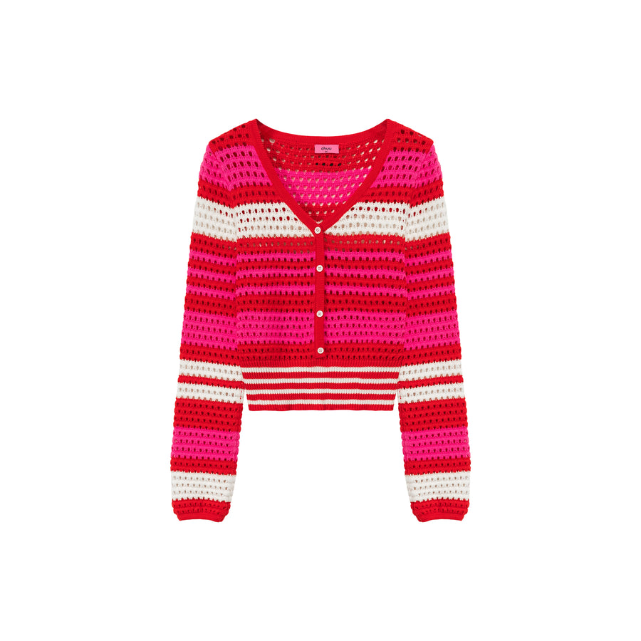 CHUU Button Stripe Color Knit Sweater