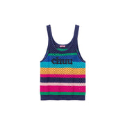 Logo Rainbow Knit Sleeveless U-Neck Top