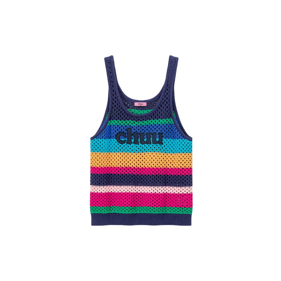 CHUU Logo Rainbow Knit Sleeveless U-Neck Top