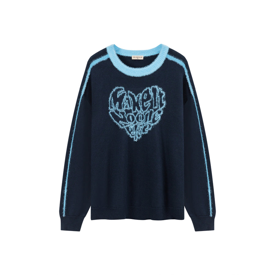 CHUU Heart Lettering Knit Sweatshirt