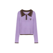 Polo Neck Color Combination Knit Top