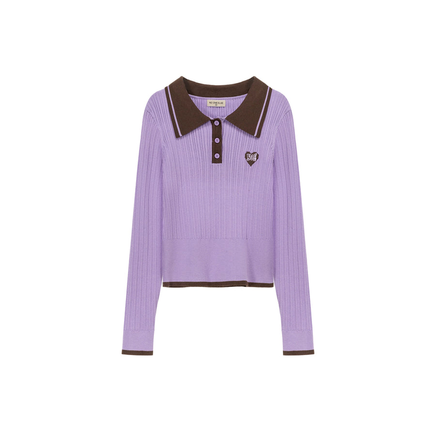 CHUU Polo Neck Color Combination Knit Top