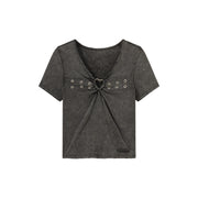 Metal Heart Keyhole Short Sleeve Top