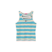 Stripe Split Sleeveless Cut Out Top