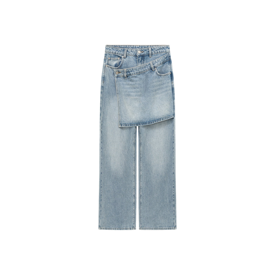 CHUU Layered False Skirt Wide Denim Jeans