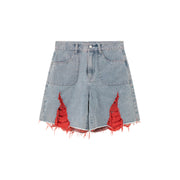 Color Distressed Rips Loosefit Denim Shorts