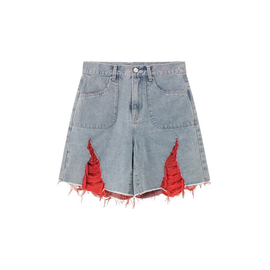 CHUU Color Distressed Rips Loosefit Denim Shorts