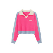 Open Collar Color Knit Sweater