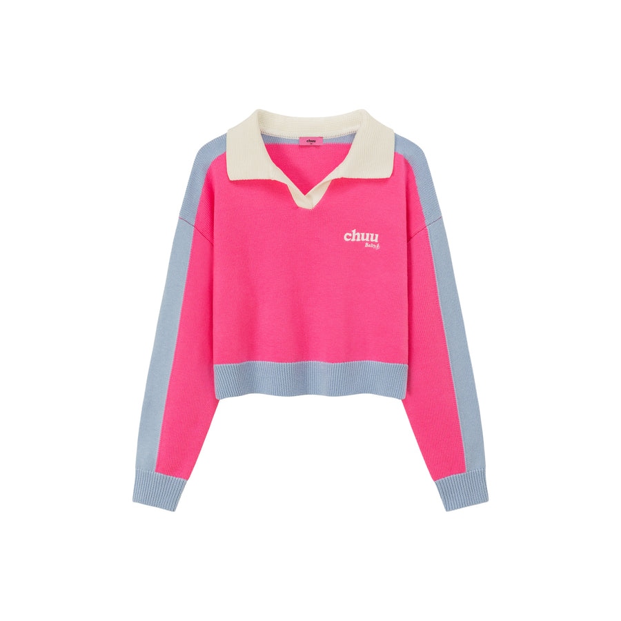 CHUU Open Collar Color Knit Sweater