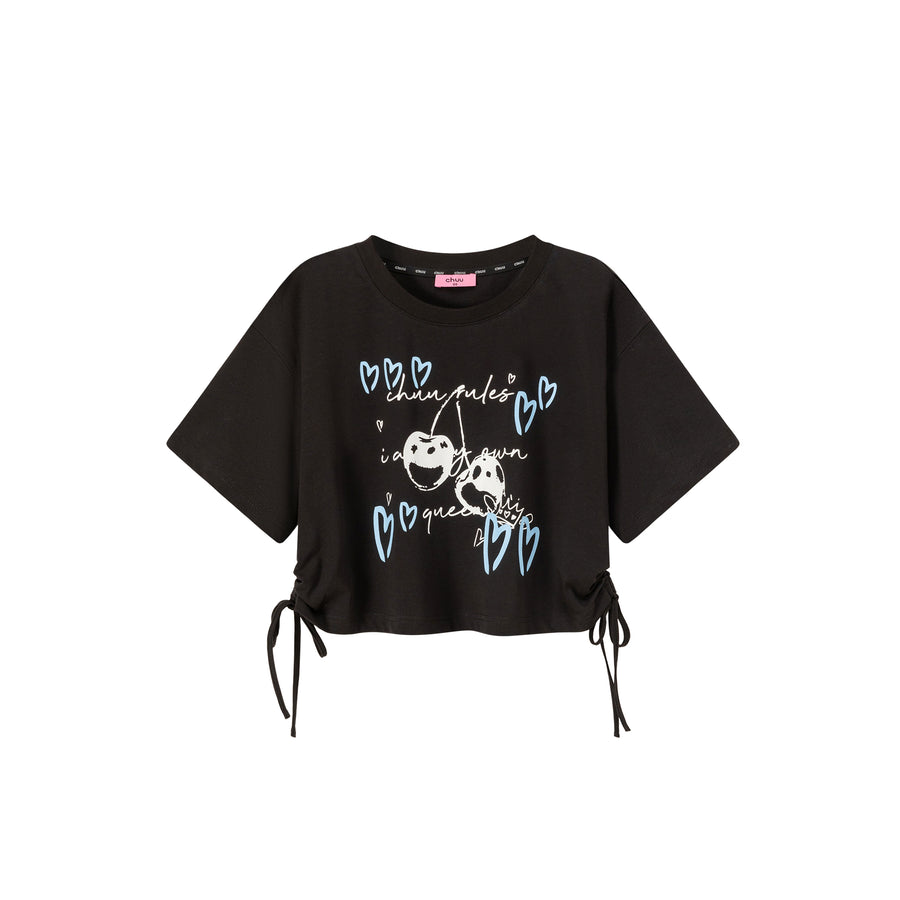 CHUU Heart Cherry Boxy Crop Loosefit T-Shirt