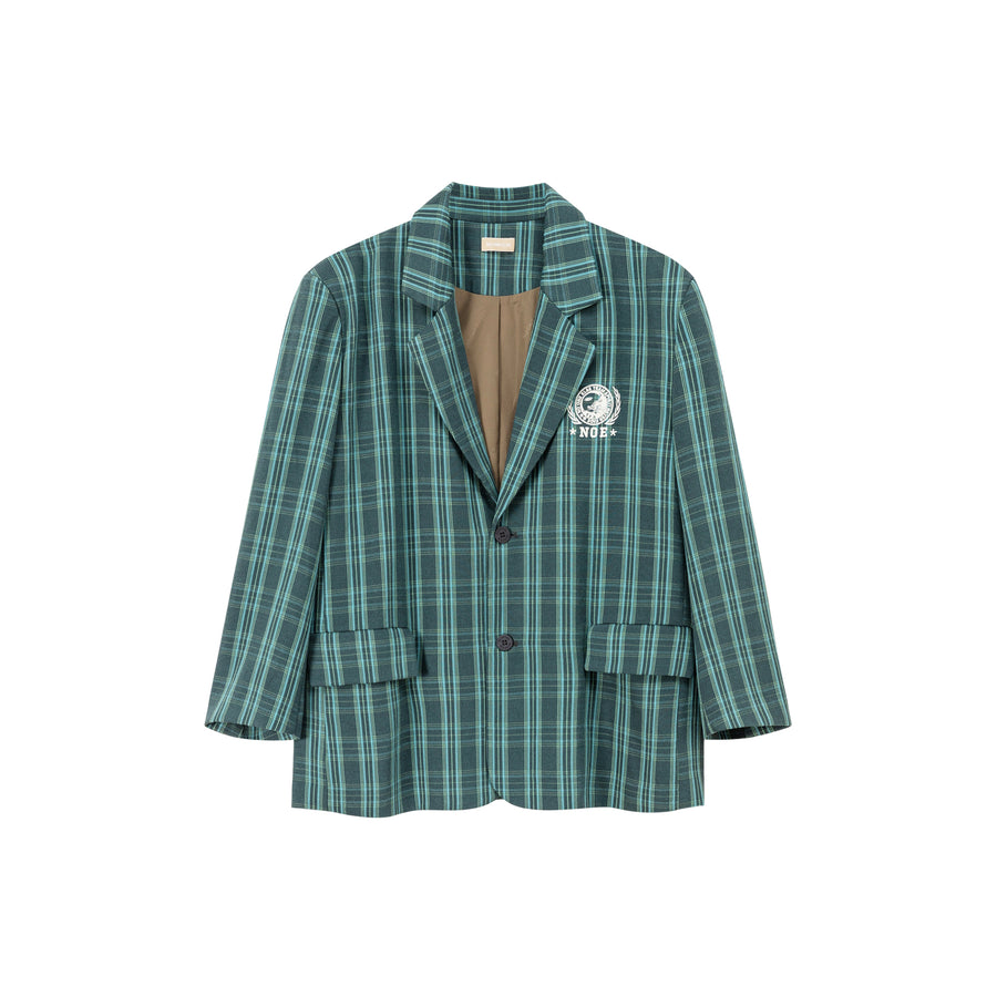 CHUU Vintage Check Preppy Embroidered Blazer Jacket