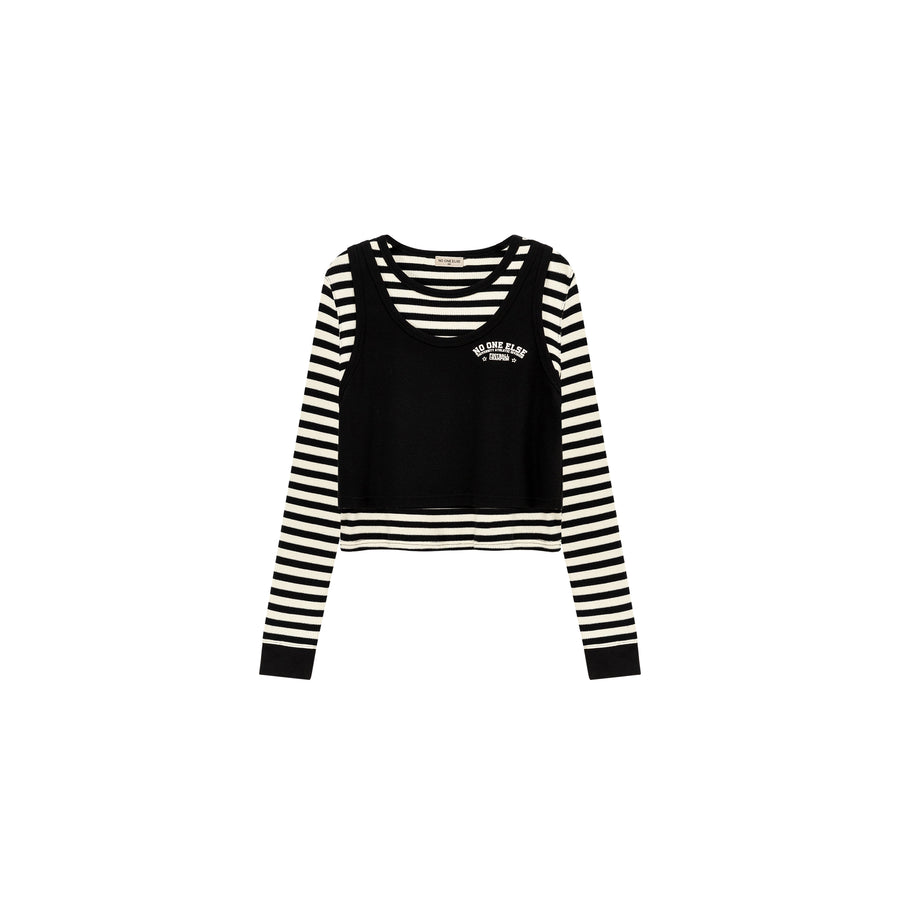 CHUU 2-Layers Striped Long-Sleeves Top