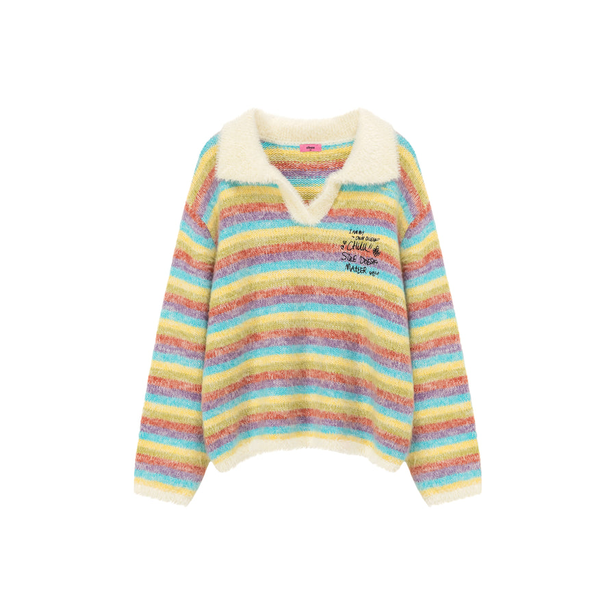 CHUU Collar Rainbow Stripe Knit Sweater