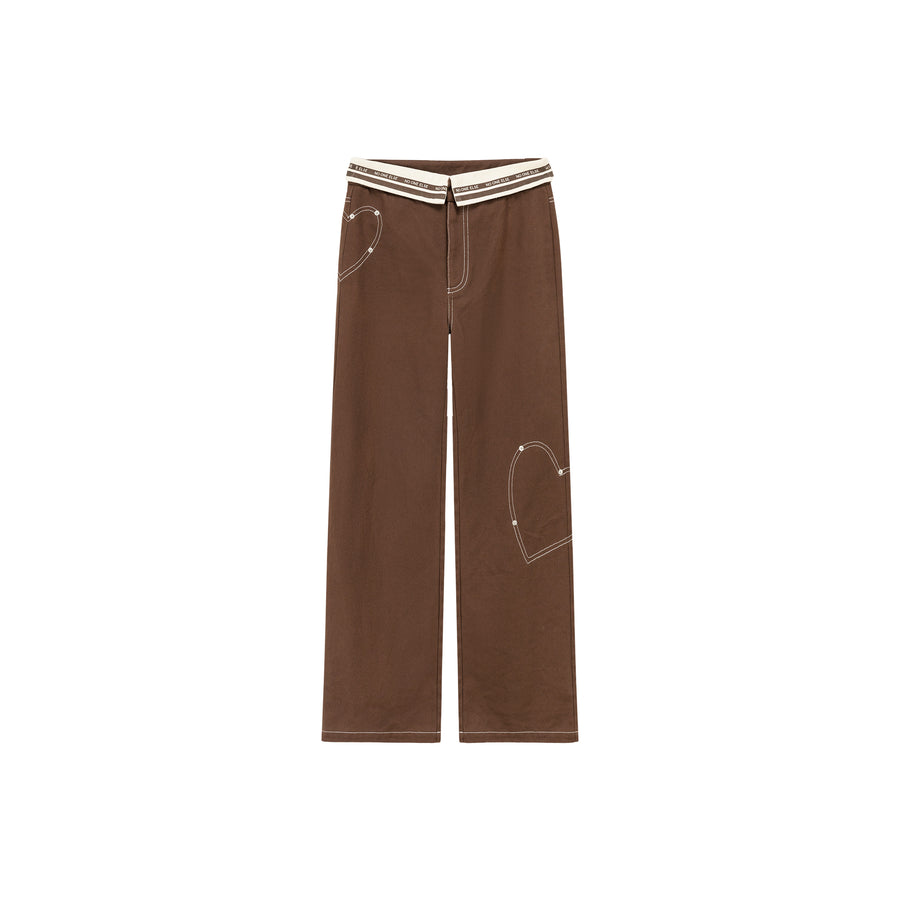 CHUU Heart Folded Waist Wide Pants