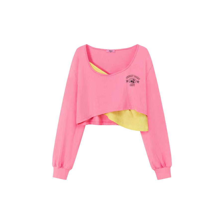 CHUU Color Matching Asymmetrical Layer Cropped T-Shirt