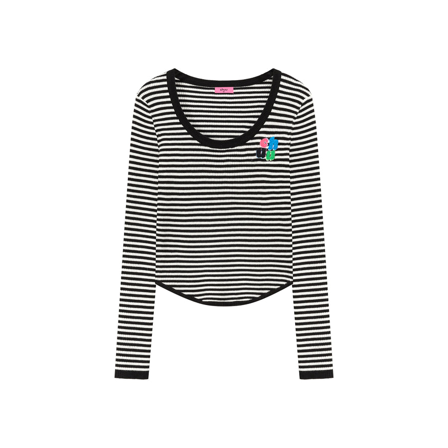 CHUU Striped Slim Knit Top