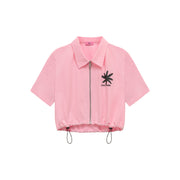 Logo Collar Color Drawstring Zip-Up