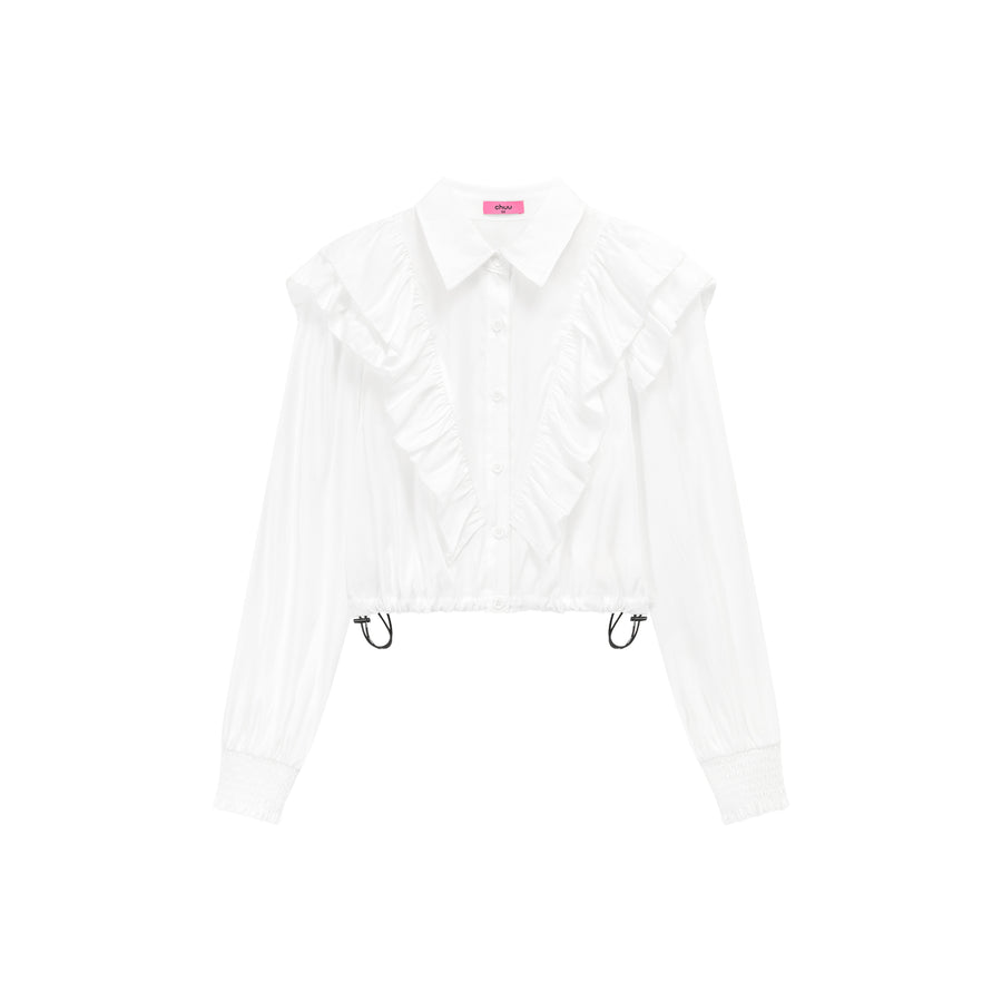 CHUU Ruffle Cropped Drawstring Shirt