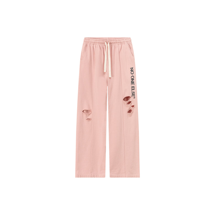 CHUU Banded Wide Leg Distressed Slit Pants