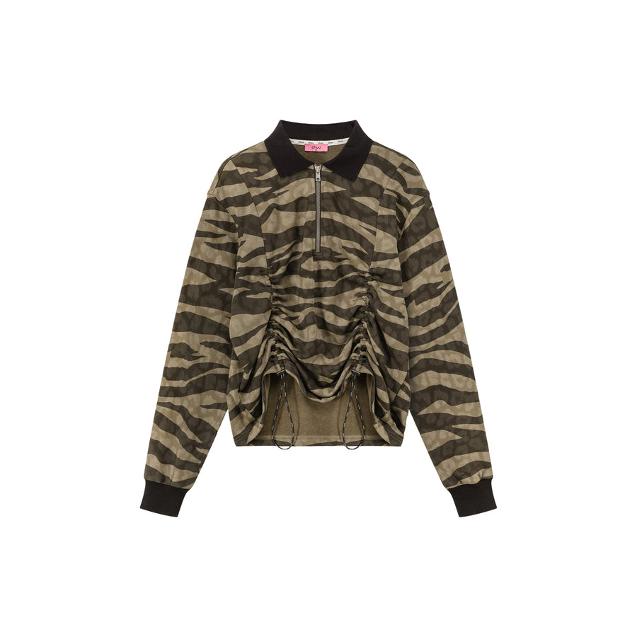 CHUU Zebra Half Zip Up String Sweatshirt