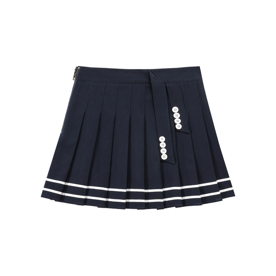 CHUU Stripe Button Pleated Sporty Mini Skirt