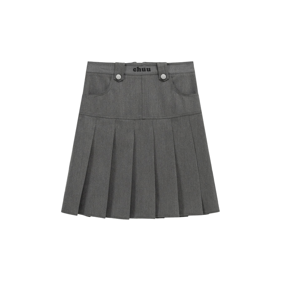 CHUU Logo Embroidered Pleated Skirt